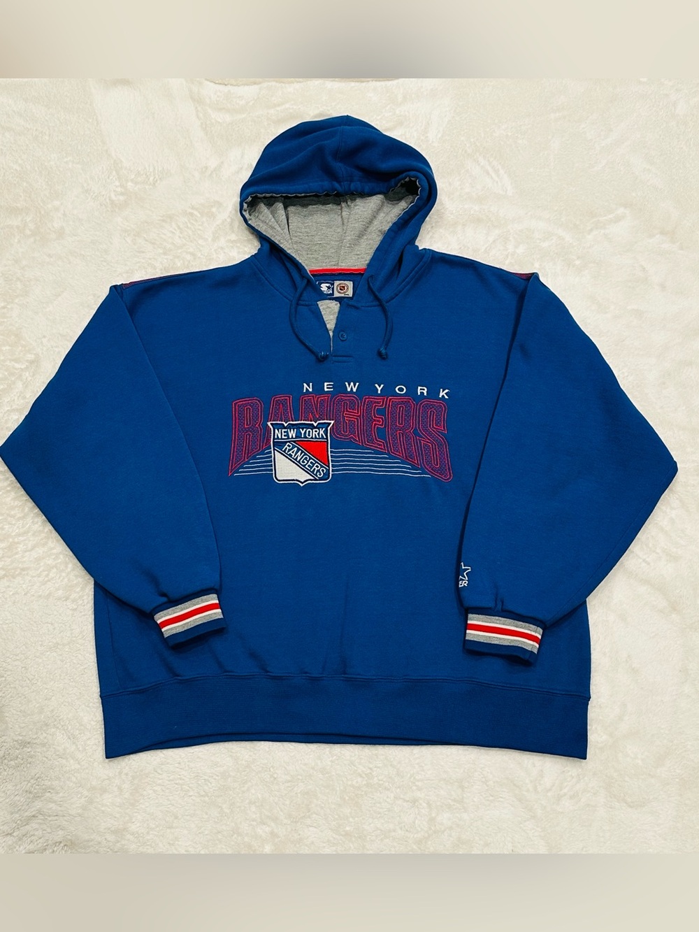 Vintage 90s Starter New York Rangers Hoodie Snap Placket Men's XL Boxy Fit NHL